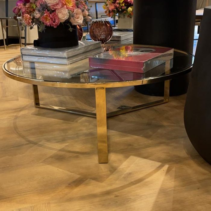 Mesa Centro Grace Redonda Vidro Transparrente Golden